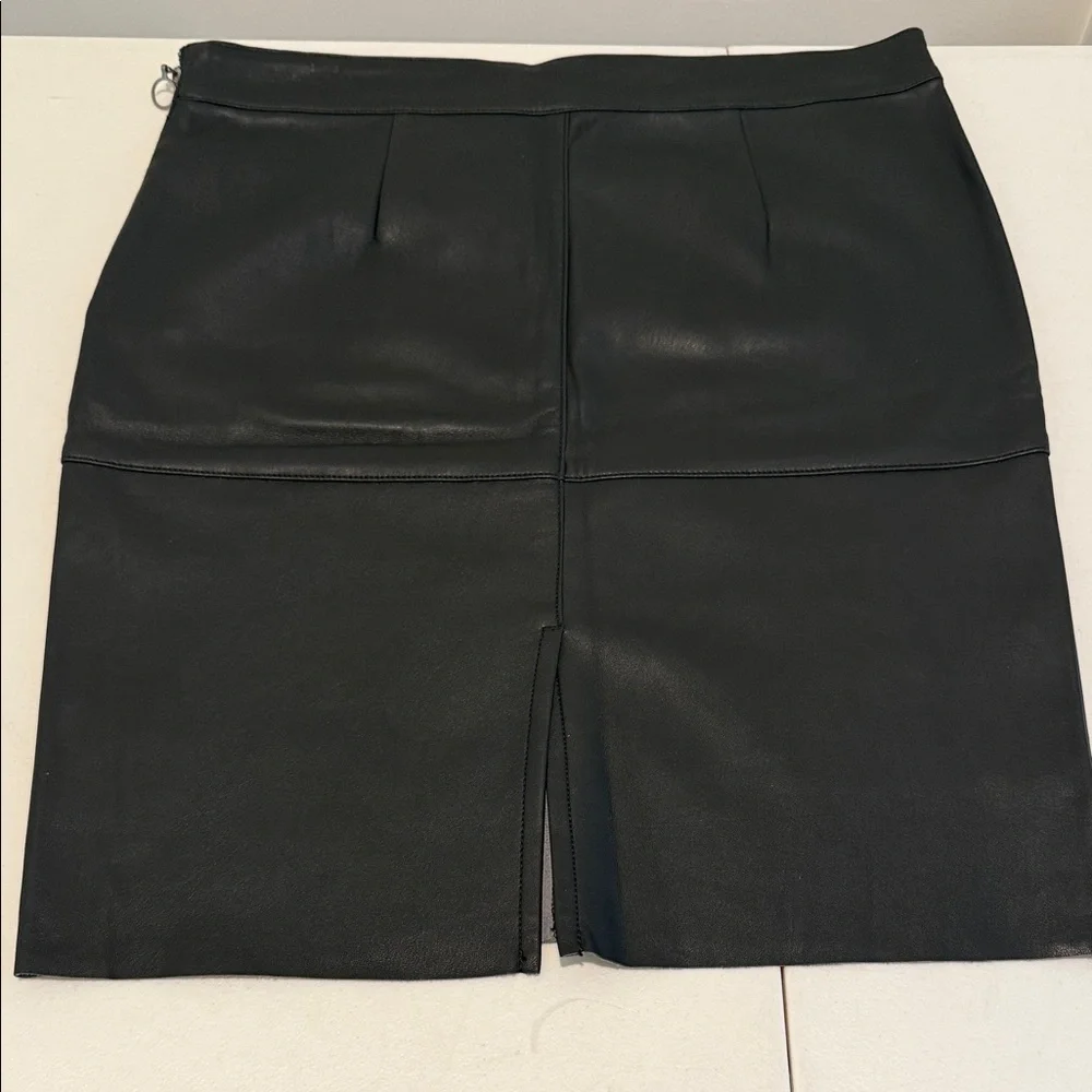NWT Faux Leather Black PencilSkirt Panel Detail Hip Zipper Modern Preppy Retro M
